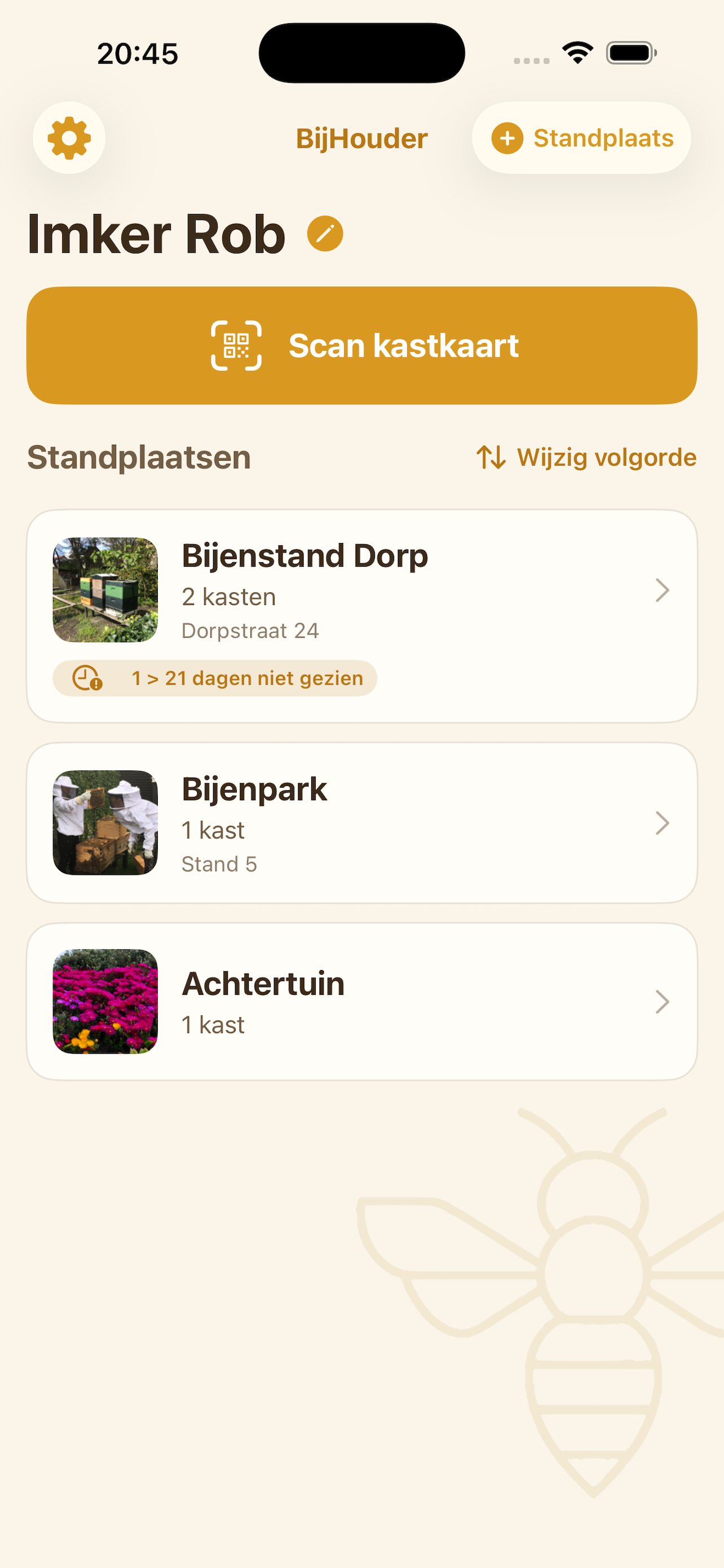 Overzicht van standplaatsen